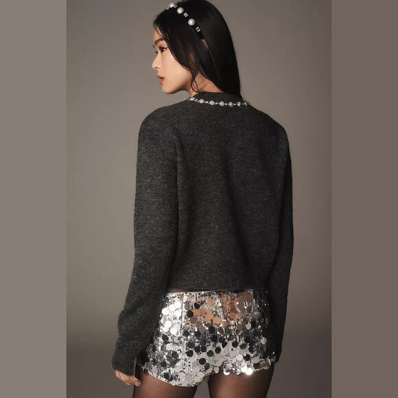 NEW Size XL Maeve Embellished Crew-Neck Cardigan Sweater - Grey - Picture 4 of 4